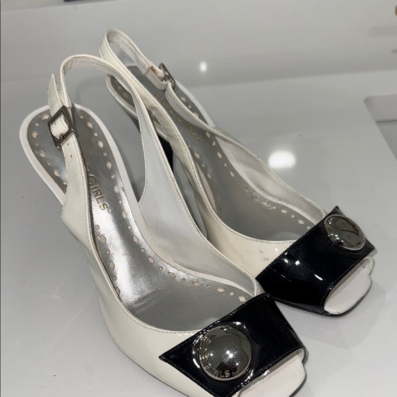 BCBGirls White and Black Slingback Heels - Picture 5 of 11